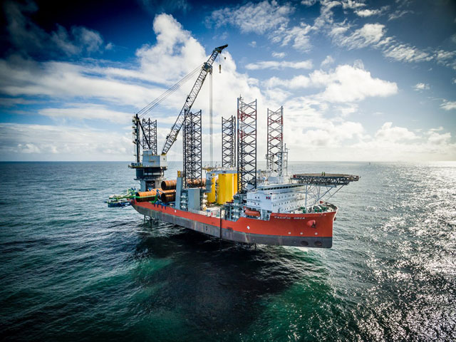A photo of a pacific orca installing offshore rig foundations