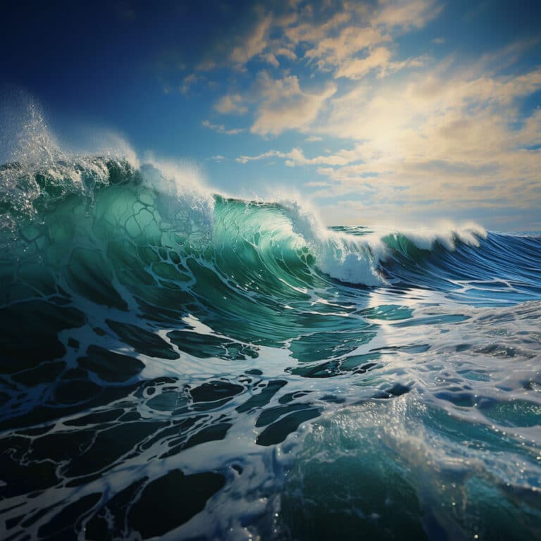 A close up of a wave in a foamy sea
