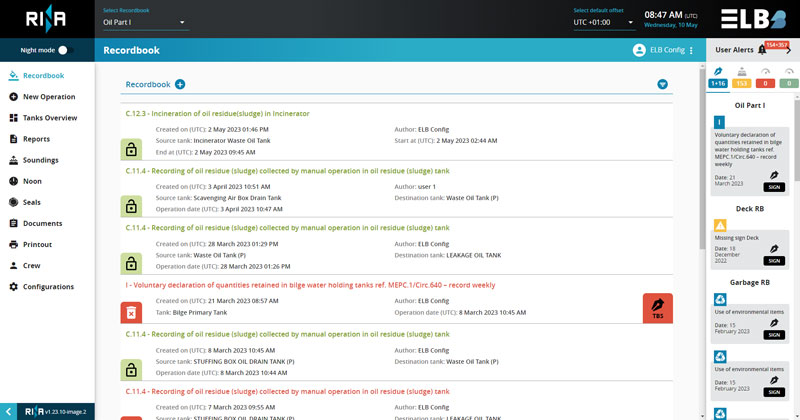 A screenshot of Electronic Logbook system