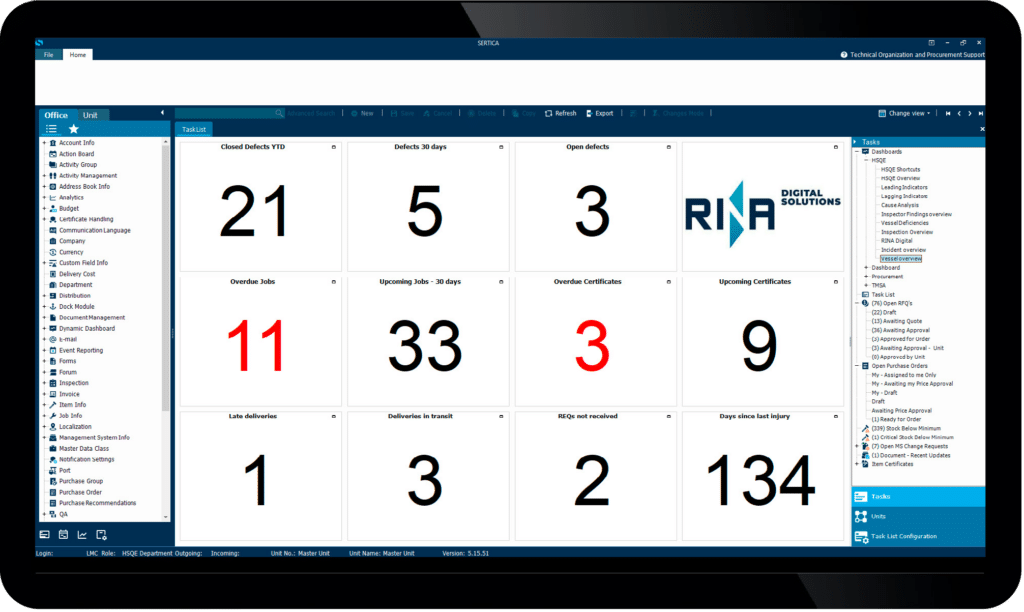 A mockup of a tablet with SERTICA Dashboard showing Maintenance KPIs