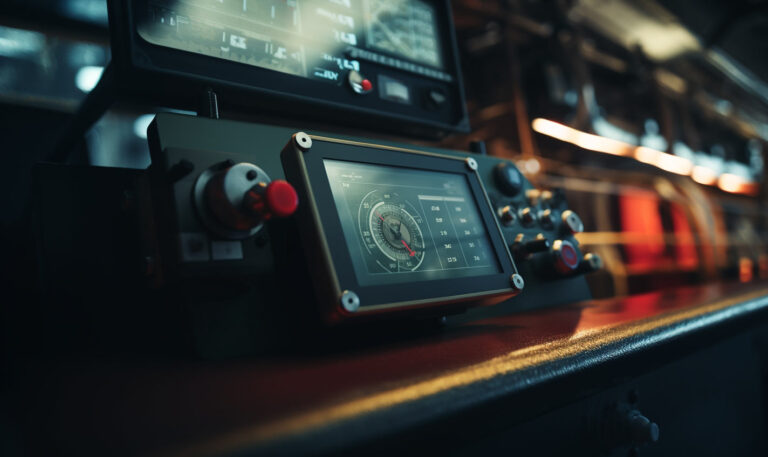 A closeup of the bridge control dashboard