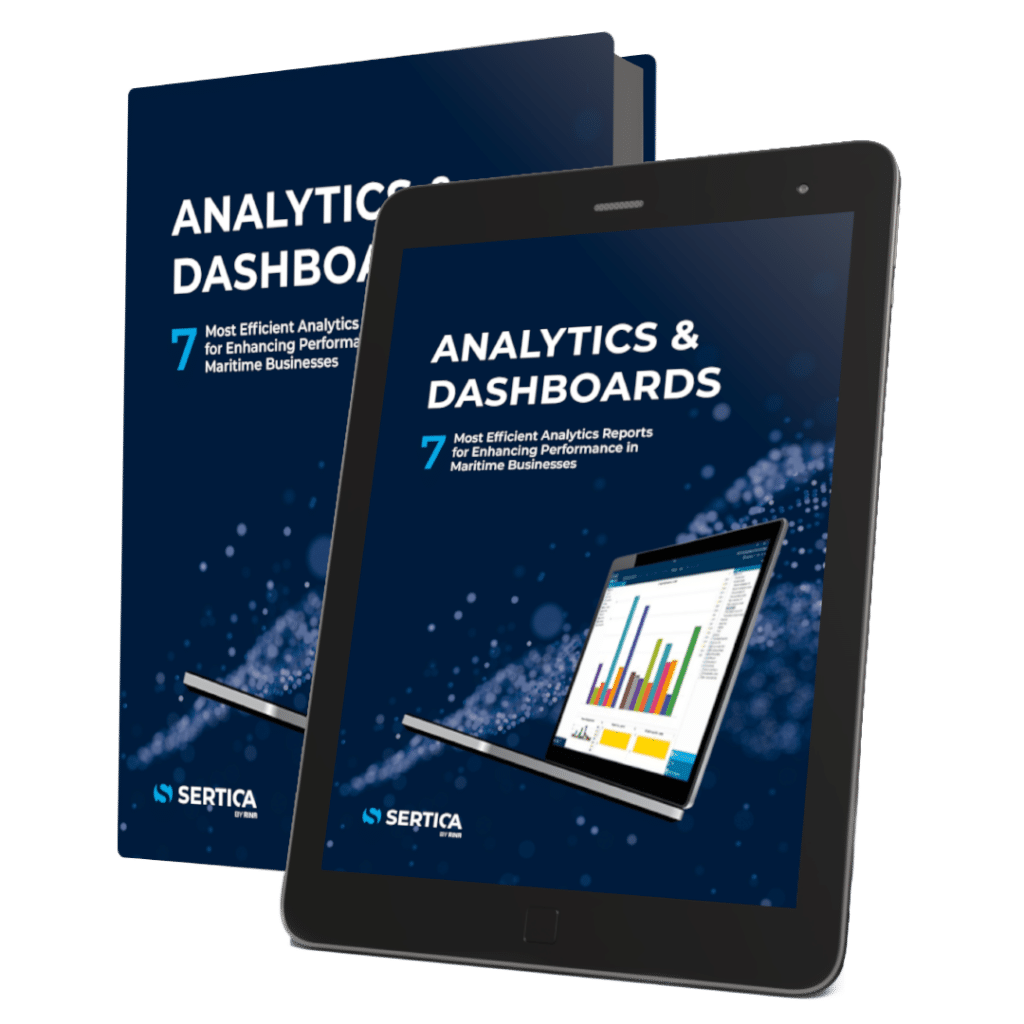 A mockup of a book and a tablet with SERTICA paper on Analytics Dashboard on the cover