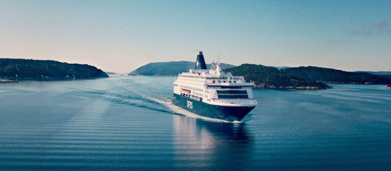A DFDS passenger ship sailing across the sea