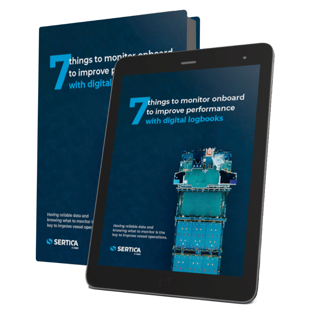 A mockup of a book and a tablet with SERTICA paper on Electronic Logbook on the cover