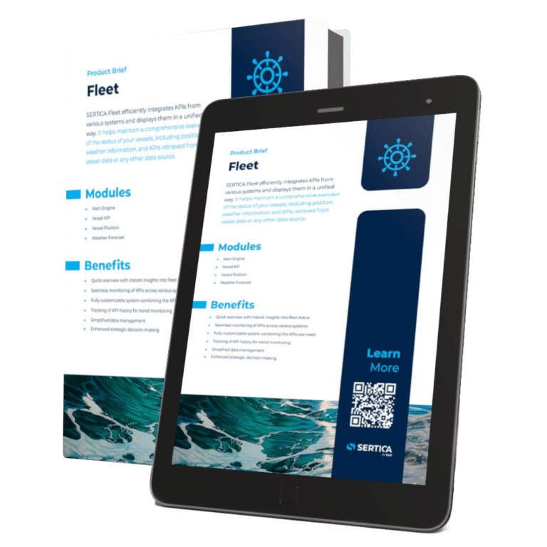 A mockup of a book and a tablet with SERTICA product brief Fleet