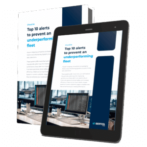 A mockup of a book and a tablet with SERTICA paper Top 10 Alerts to elevate daily ship operations on the cover
