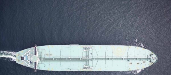 Over view of an EURONAV tanker sailing through the sea