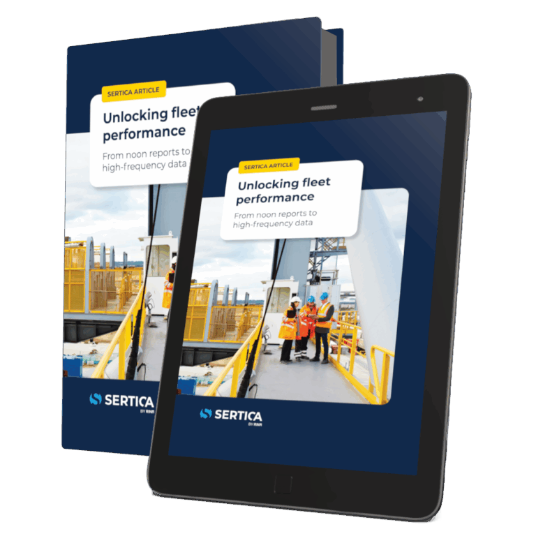 A mockup featuring a book and a tablet, both displaying the cover of 'SERTICA: Unlocking fleet performance.'