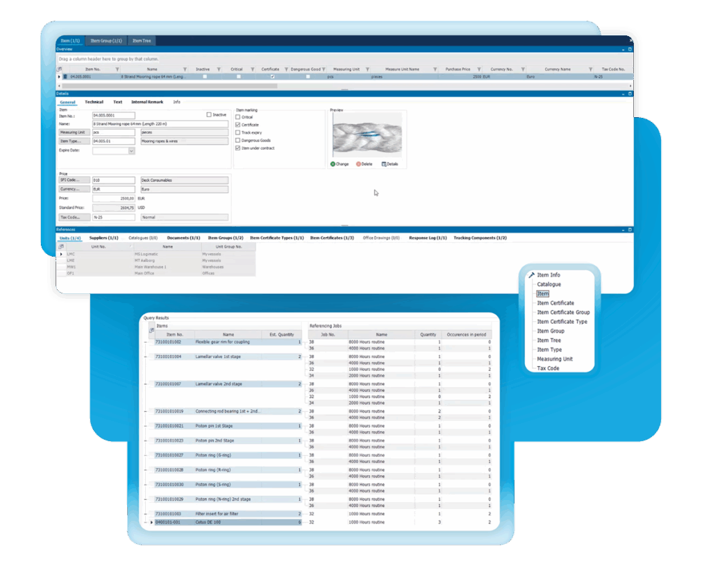 Ficha de artículo y resumen de recambios vinculados a un trabajo en SERTICA Mantenimiento.