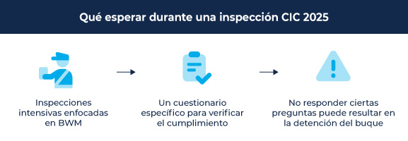 Infographic showing CIC 2025 steps—BWM-focused checks, a questionnaire, and detention risk for non-compliance.