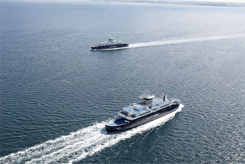 Two ferries at sea